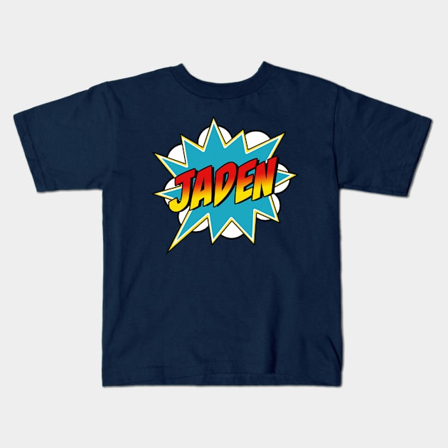 Boys Jaden Name Superhero Comic Book Kids T-Shirt by Rixta Tees